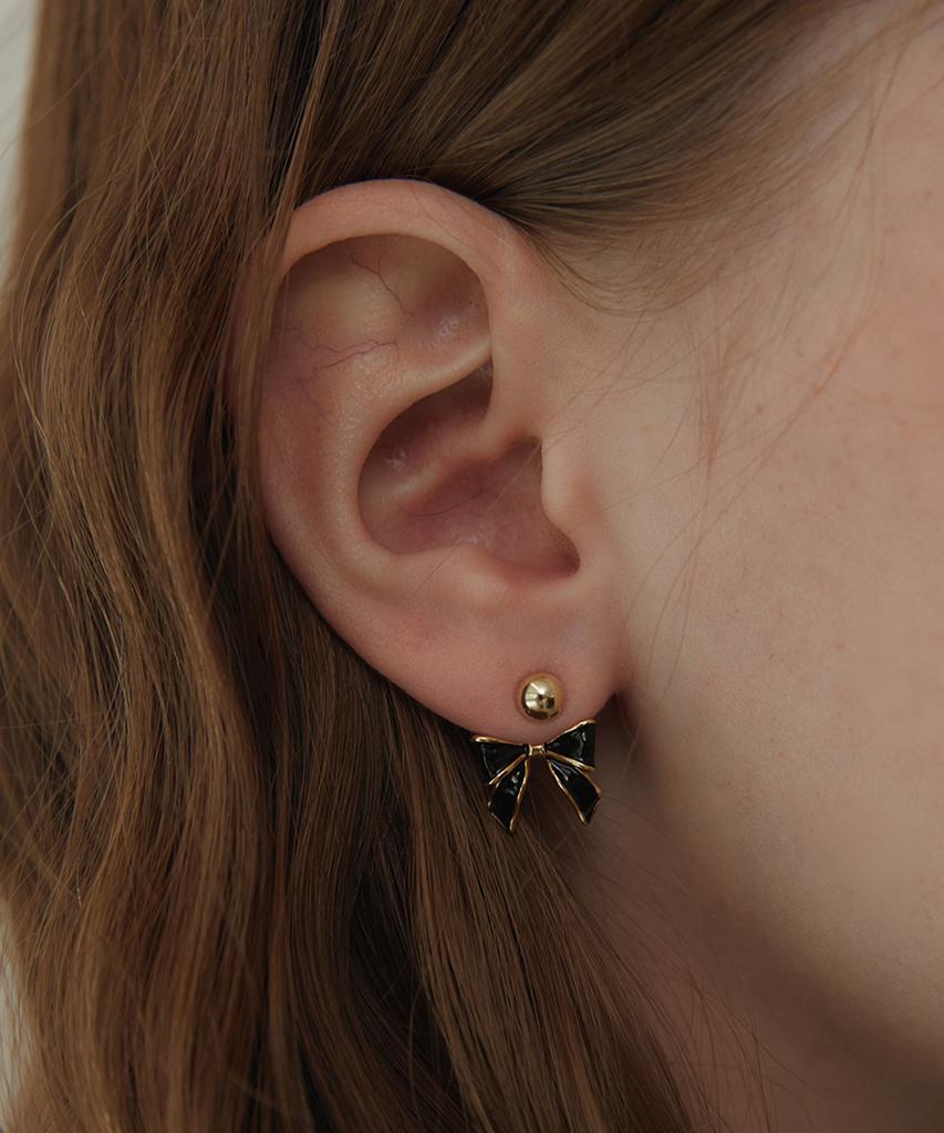 Tatiana (Silver 925) Black Party Ribbon Ear Jacket Earrings Ec3076