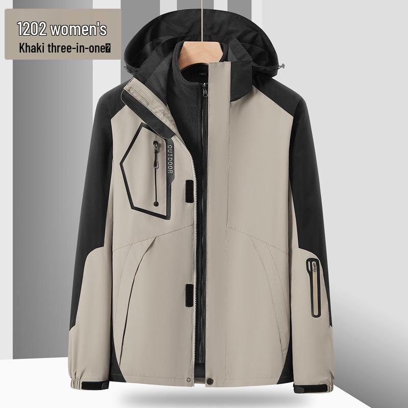 Unisex Windproof 3-in-1 Jacket, Couple Style with Detachable Liner, Two-Piece Set for Hiking, Plus Size Available