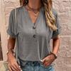 Women Summer Spring Fashion Casual Short Sleeve V Neck Button Blouse Shirts Solid Color
