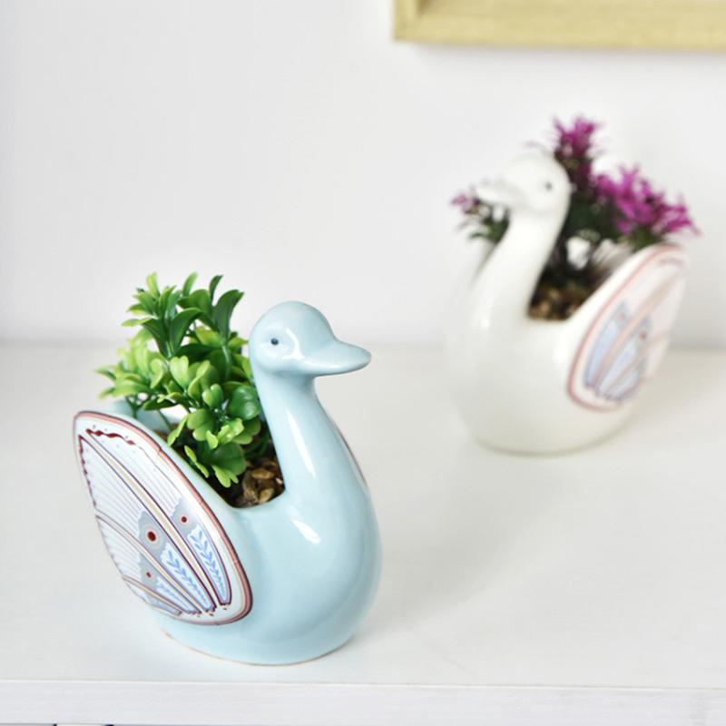 Cute Swan Flower Pot Ceramic Succulent Pot Planter Home Decor Indoor Decoration Desktop Ornaments Bonsai Plant Pot