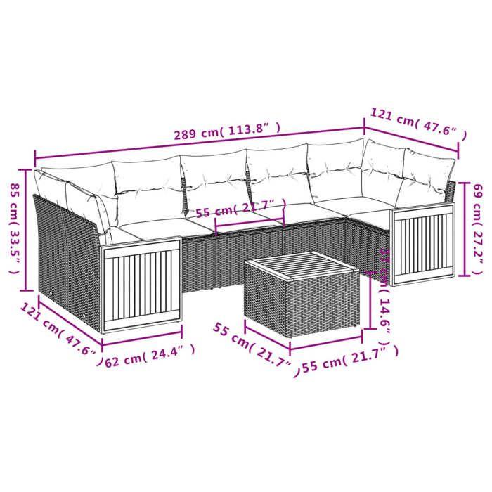 VidaXL Salon de jardin 8 pcs avec coussins noir résine tressée 3259892