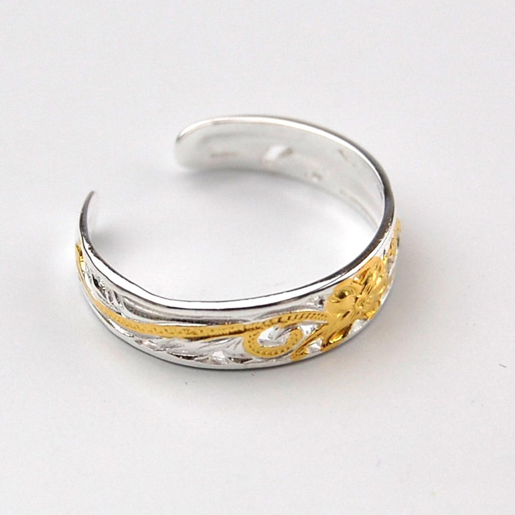 [BreezyIsland] Hawaiian Jewelry Hawaiian Scroll Toe Ring with Gold Tone Openwork, 6mm Wide