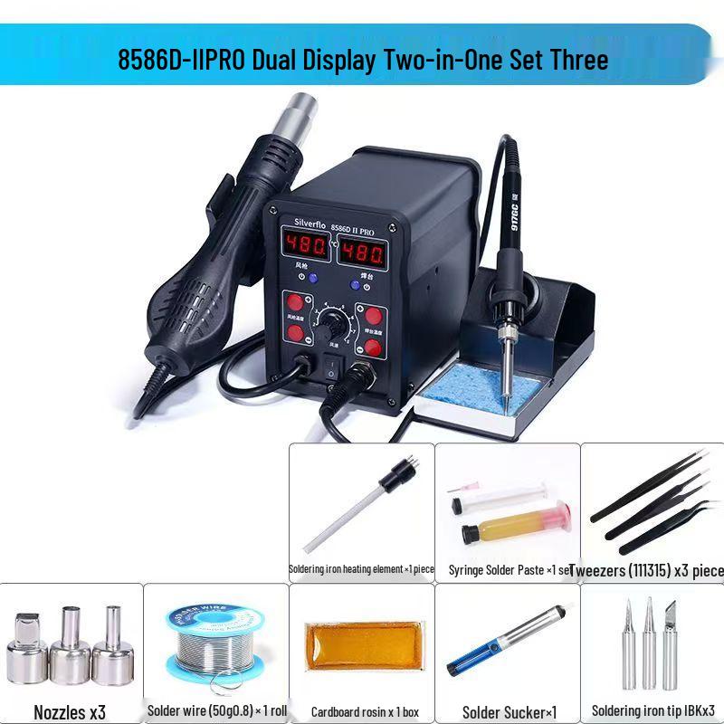 8586D High-Power 2-in-1 Desoldering Station: Constant Temperature Hot Air & Soldering Iron for Mobile Phone & Computer Chip Repair.
