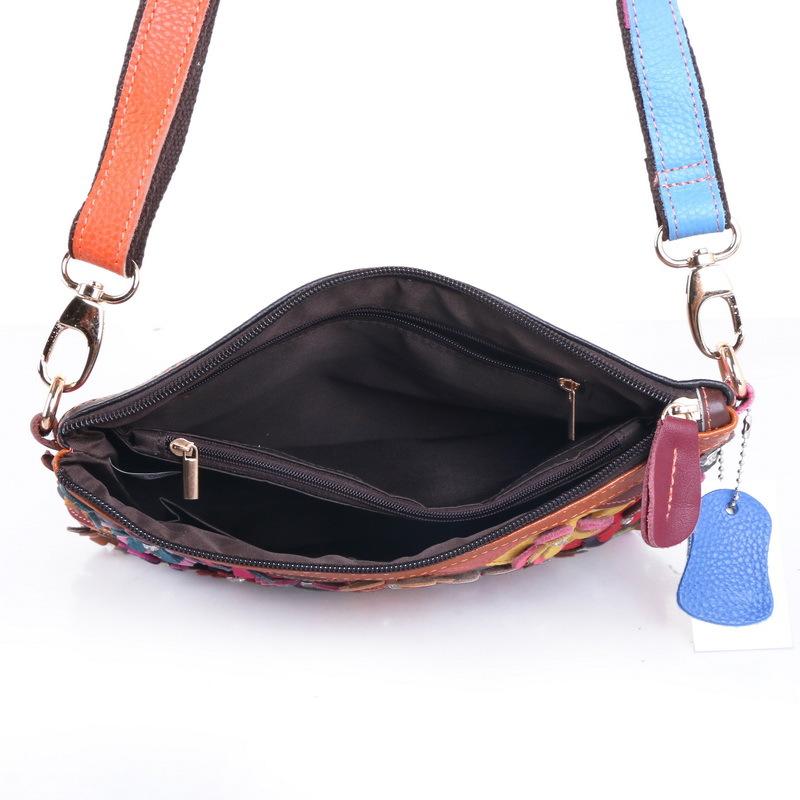 Bags Women'S Bags Sheepskin Portable Shoulder Messenger Bags Splicing Retro Flower Bags