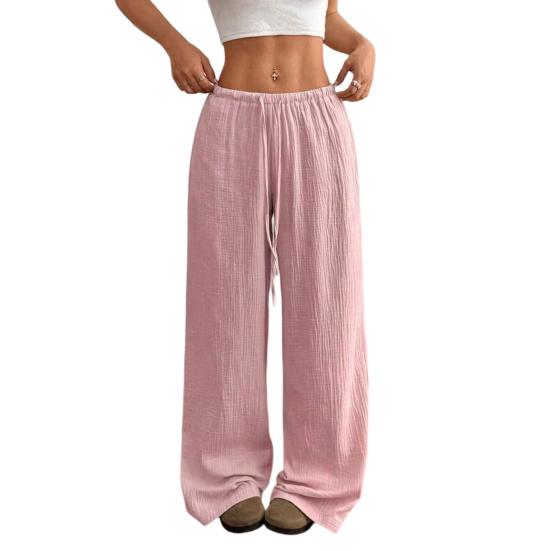 

Women Pants High Waist Adjustable Drawstring Straight Wide Leg Long Pants Pure Color Loose Fit Casual Trousers XL рожевий