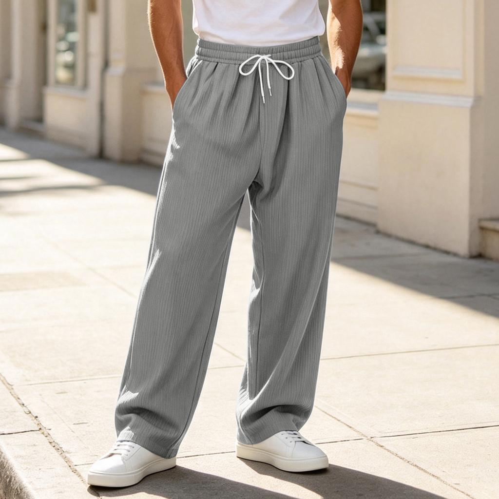 Men's Color Casual Wide Leg Sweatpants with Elastic Waist, Loose Fit Straight Pants for Daily Wear