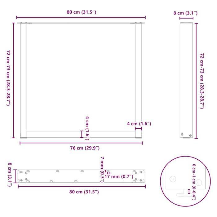 VidaXL Dining Table Legs U-Shape 2 Pieces Natural Steel 80 X (72-73) Cm Steel 4013191
