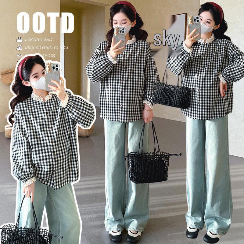 Spring 2026 Korean Plaid Maternity Top 2XL