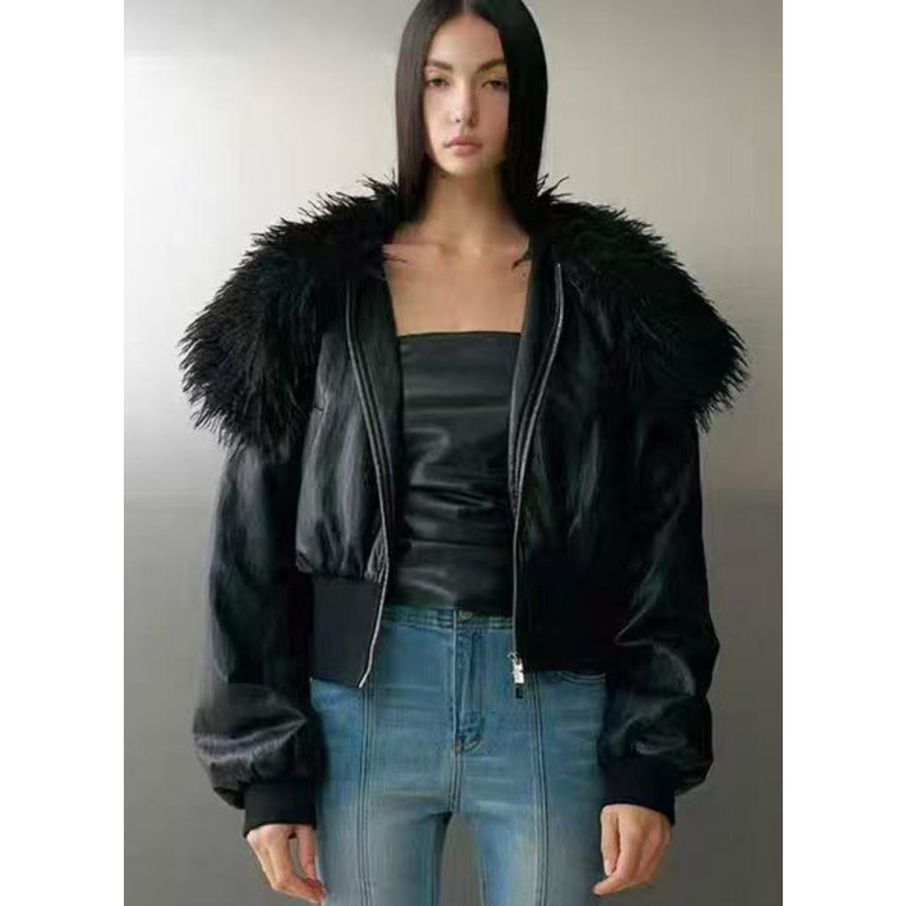 Winter New Pu Down Cotton Jacket Women's Short Lamb Wool Collar Warm Pie Overcome