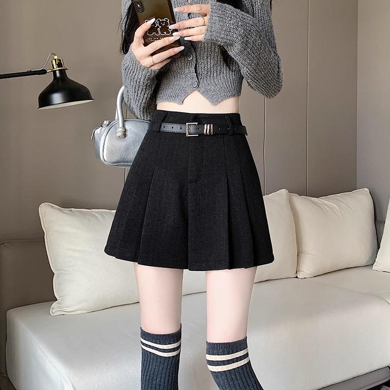 2024 A/W High Waist Woolen Pleated Wide-Leg Shorts - Casual, Versatile, Simple A-Line Design