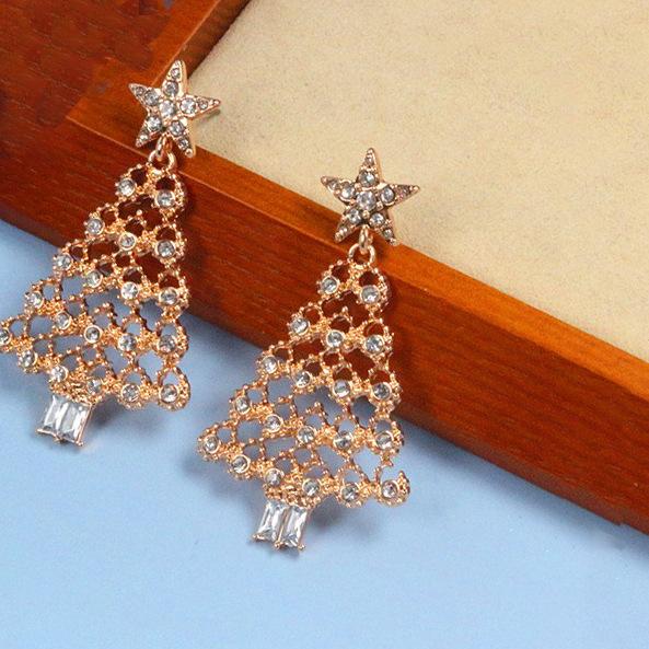 

Sweet personality spiral Christmas tree earrings women s diamond design sense Christmas gift earrings золотий жовтий колір