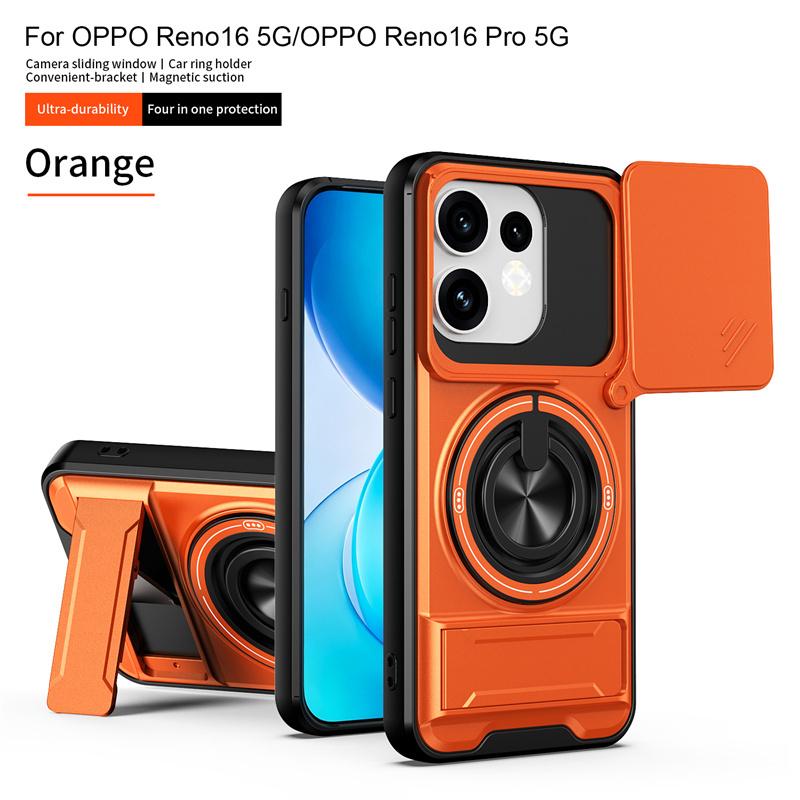 For OPPO Reno 16 16Pro 5G Car Magnetic Holder Kickstand Ring Armor Phone Cover for Reno16 Pro Slide Camera Lens Shockproof Funda