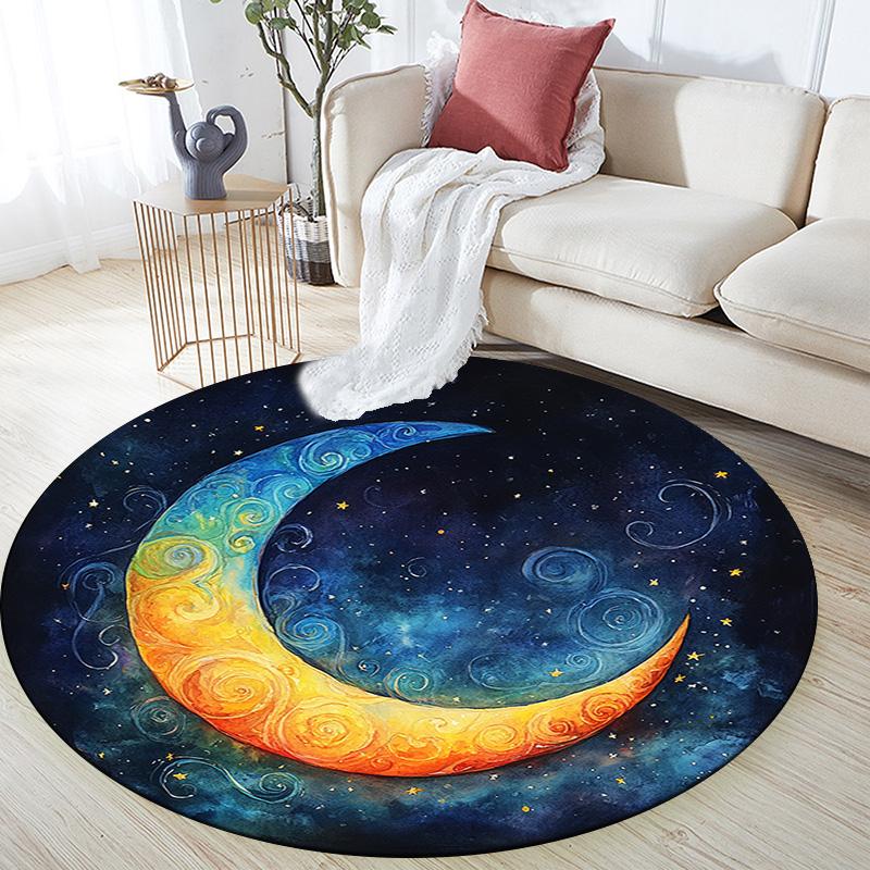 Crescent Moon Round Area Rug,Carpet Rug for Living Room Bedroom Sofa Playroom Decor,Non-slip Floor Mat