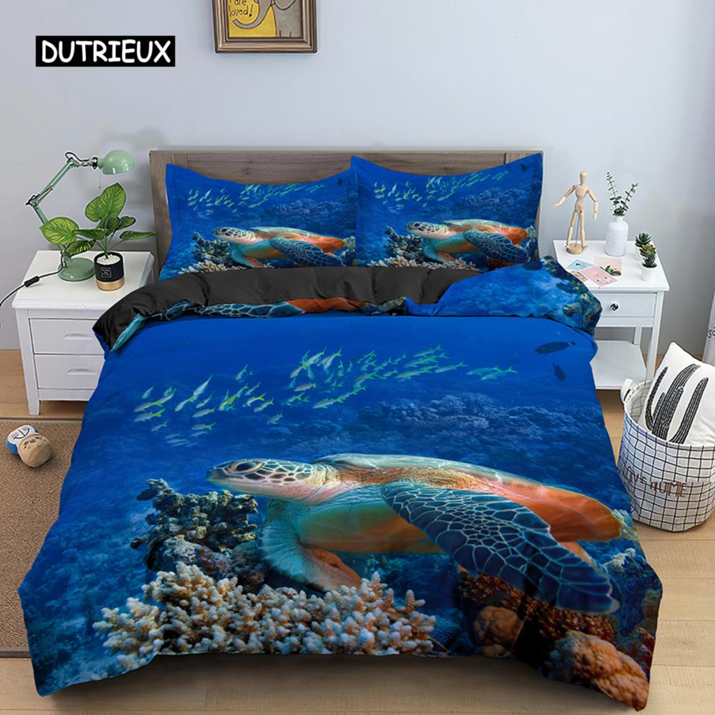 3D Sea Turtle Beddings Set Psychedelic Animal Duvet Cover Comforter Covers Single Twin Full Queen King Polyester Quilt Cover