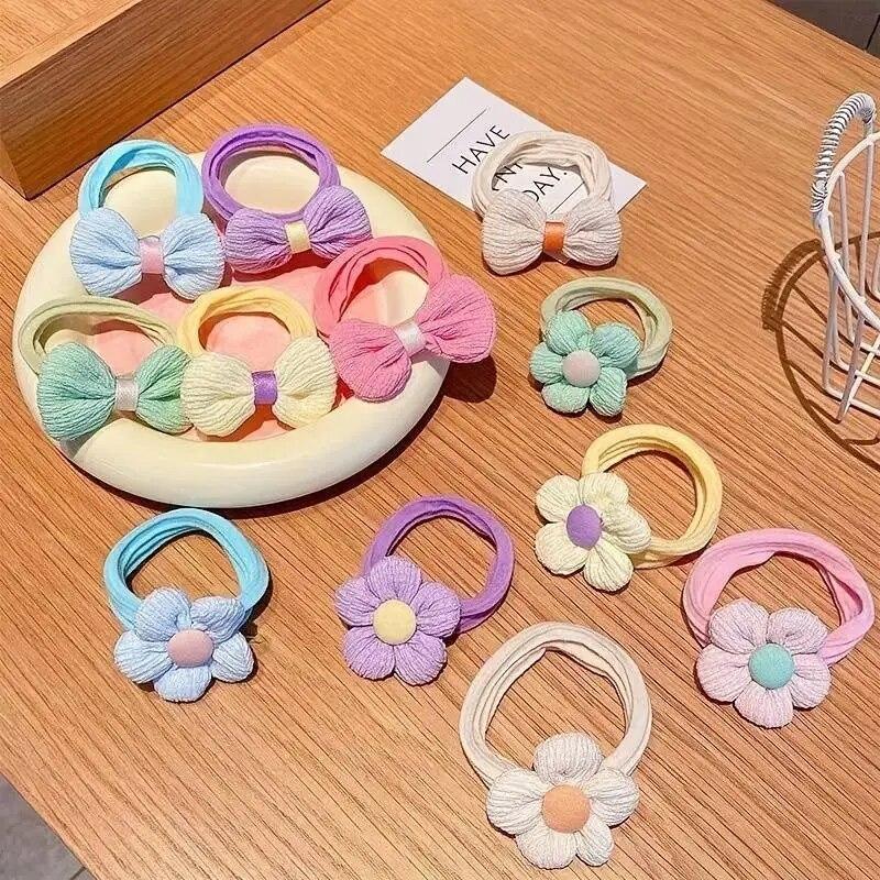 6 pièces filles nœud papillon bandes de cheveux couleur bonbon fleur cheveux cravates enfants élastiques bandes de caoutchouc élastique pour queue de cheval enfants accessoires de cheveux