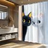 1pc Playful Cartoon Cat Shower Curtain - Black and White Peeking Cats Design with Pastel Background