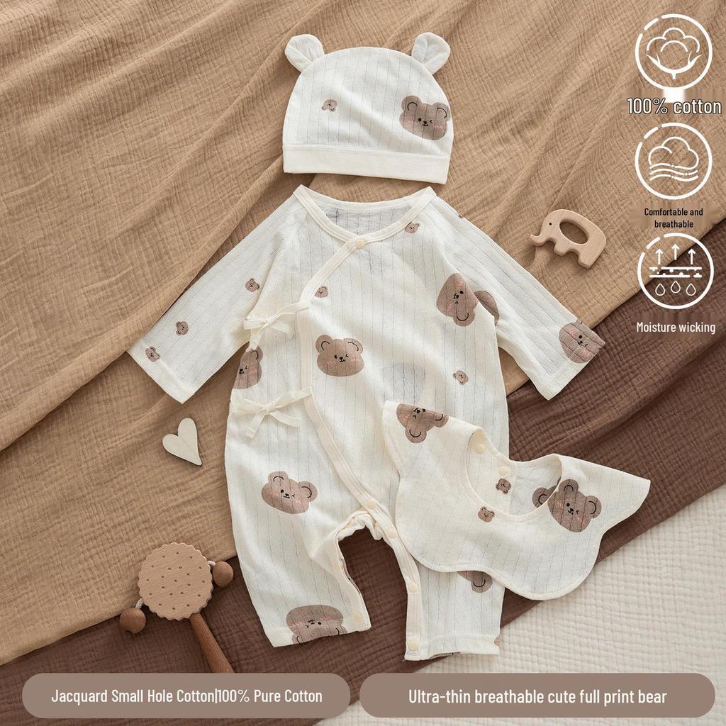 Unisex Newborn Summer One-Piece Cotton Suit with Hat - Essential Delivery Room Outfit