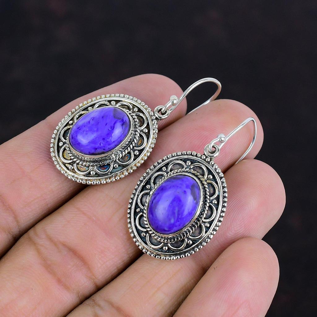 Charoit Ohrring Natur Edelstein Ohrringe Vintage Ohrring Neuestes Design Schmuck 925 Sterlingsilber Ohrring Handgefertigter Ohrring Geschenke für Ehefrau