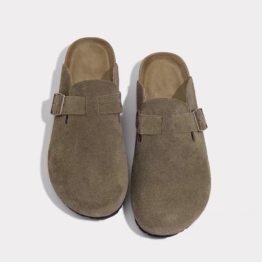 Luxury Fashion Women's Suede Mules Slippers Men Clogs Cork Insole Sandals with Arch Support Outdoor Beach Slides Home Shoes