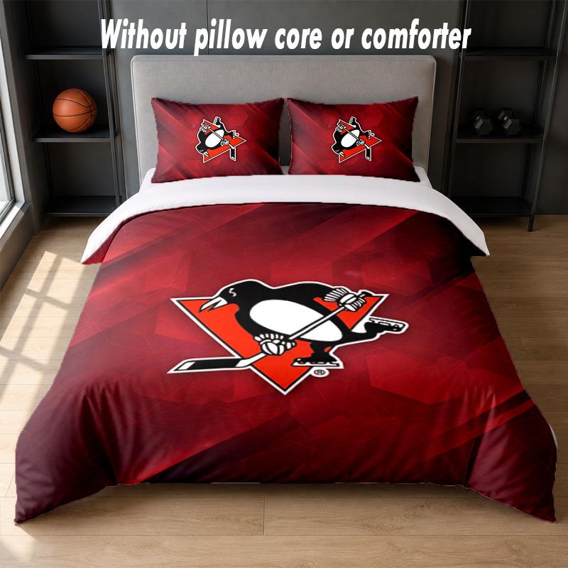 Pittsburgh Penguins Design Bed Bedding Set 1 Duvet Cover + 2 Pillowcases Soft Breathable Household Bed Linens