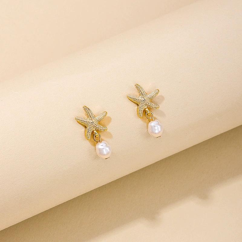 Lucky Starfish Inspired Drop Earrings for Women Pearl Style Dainty Friendship Gift Jewelry Minimal Daily Accessory