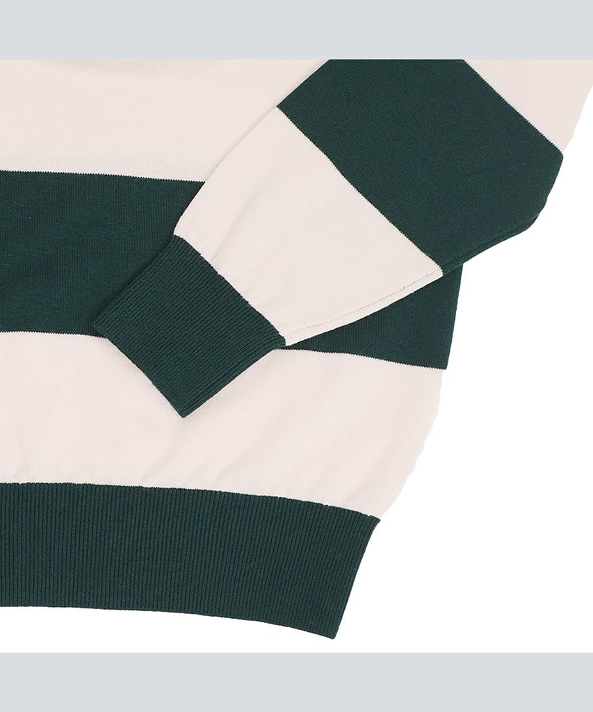 Mondiag [Mondiac X E.Enough] Women'S Merino Wool Round Collar Knit (Green & White Stripe)