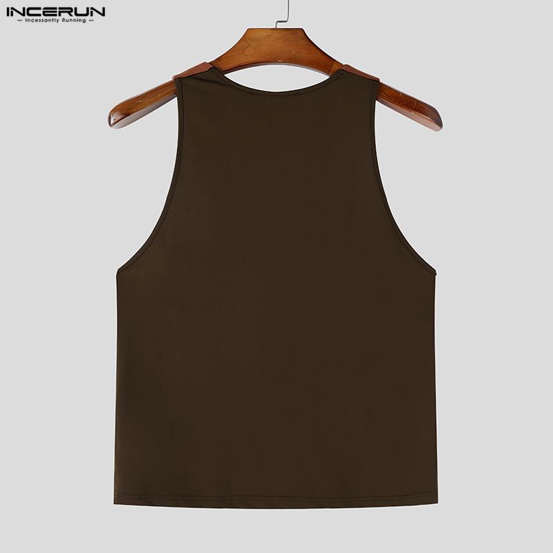 INCERUN Men Sleeveless Stitching Casual Fitted Tank Tops Basic Undershirts