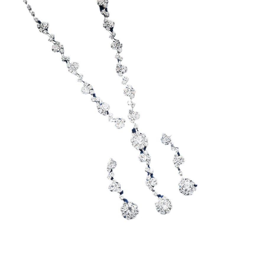 Korean Version of Super Flash Rhinestone Necklace Earrings, Full Diamond Necklace Dress Accessories