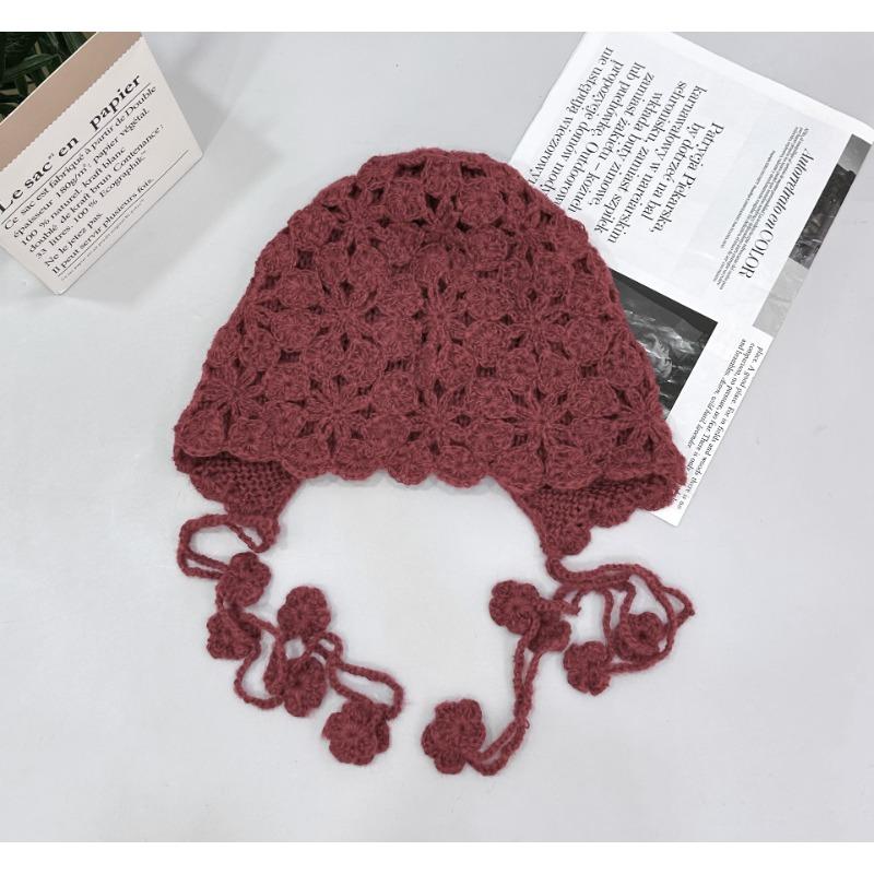 

25 Early autumn handmade fringed crochet hollow pullover hat women s thin big head circumference knitted hat красный