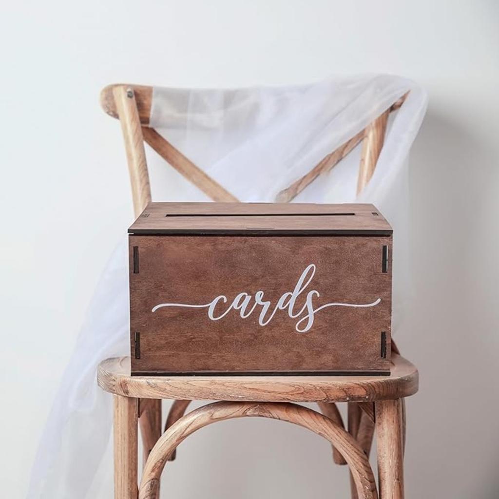 Wooden Wedding Card Box with Slot & Lid | Decorations for Reception for Wedding Gifts & Money | Baby & Bridal Shower, Graduation