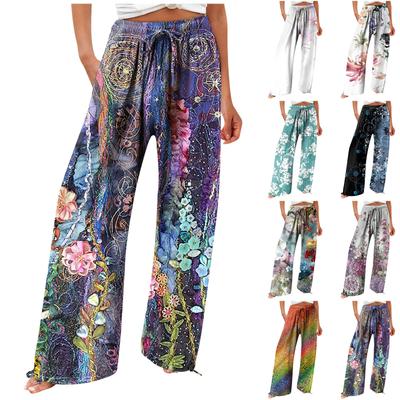 Women's Fashion Printed High Waist Loose Casual Trousers Casual Trousers