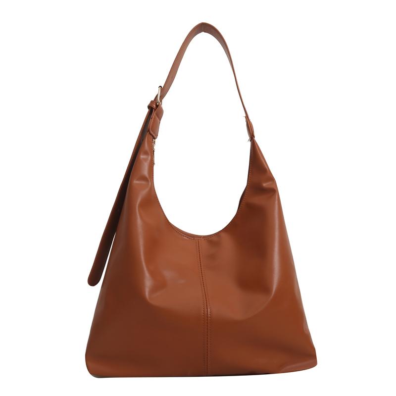 Trendy Casual Soft PU Women's Handbags Solid Color Large Capacity Female Shoulder Bag Retro Tote Bag For Commute