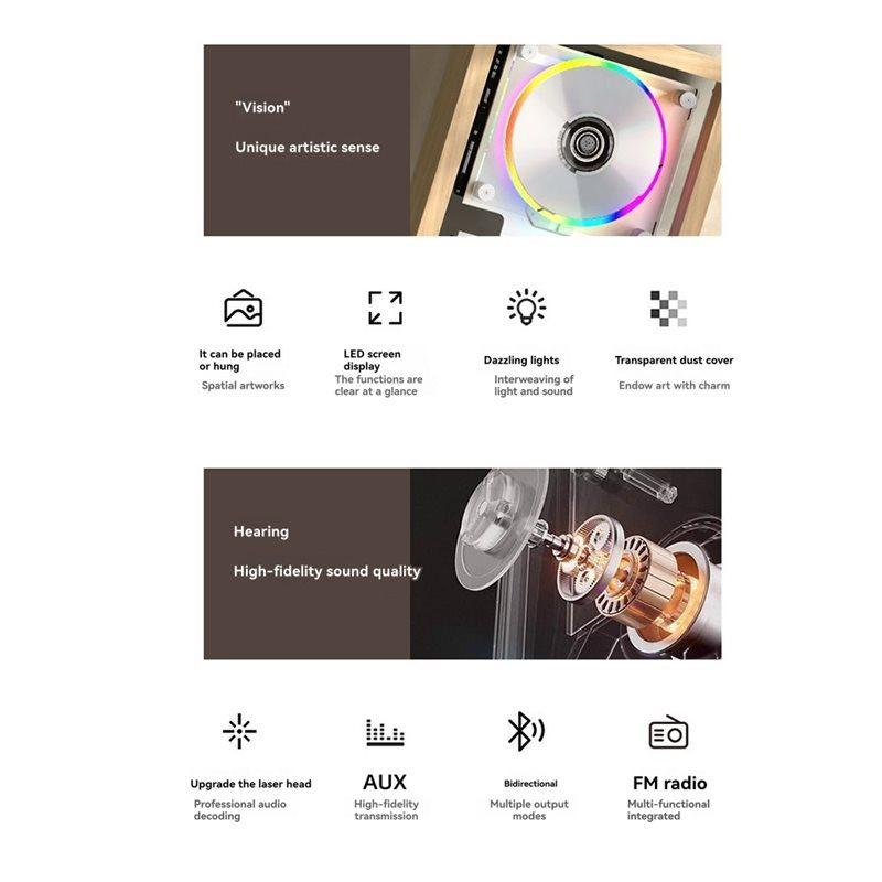 Tech Music Frame CD přehrávač - Dynamická umělecká prezentace se nástěnným Bluetooth reproduktorem, LED osvětlením a vestavěným zvukovým systémem