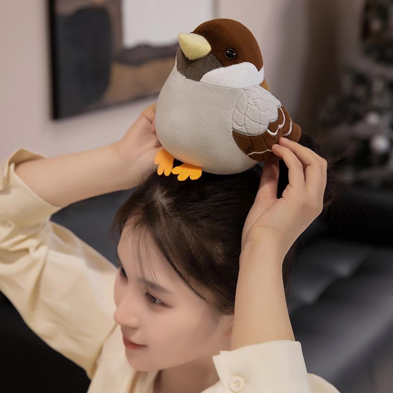 Simulace Vrabec Plyšová Hračka Vycpaný Tlustý Kulatý Pták Zvíře Panenka Polštář Měkký Realistický Pták Sýkora Miminko Vánoční Narozeninové Dárky