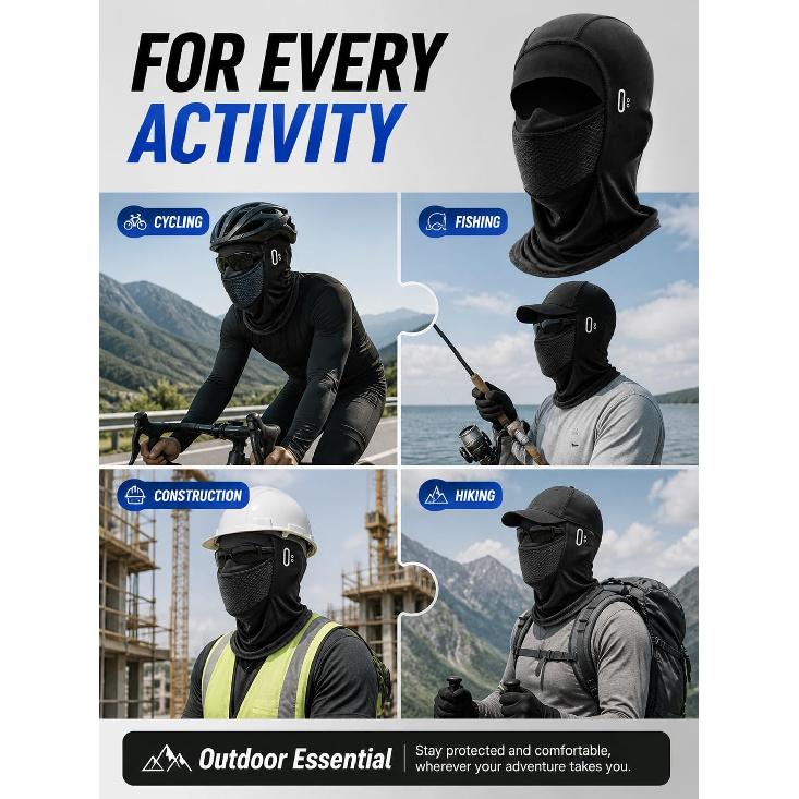 Cooling Breathable Balaclava Face Mask Men Black | Ice Silk, Summer Ski Mask, Motorcycle, Work, Cycling