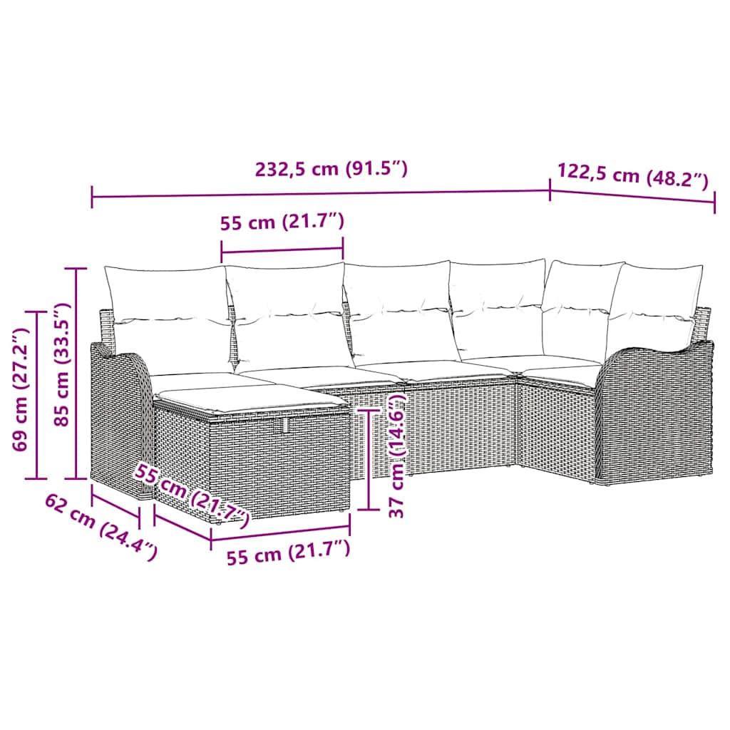 Garden Sofa Set with Cushions 6 pcs Black Poly Rattan