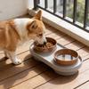 Anti-Tip 2-in-1 Dog and Cat Food and Water Bowl with Weighted Base, Easy-Clean Plastic Double Bowl for Small and Medium Pets