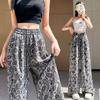 Retro Jacquard Wide leg  Women New Summer Collection Lazy High waisted Drape Loose Straight leg Slim Pants