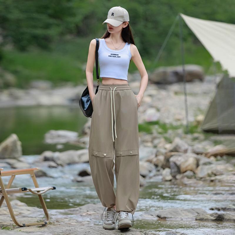 

Женские брюки большого размера из ледяного шелка, быстросохнущие, с широкими штанинами до щиколотки 3XL