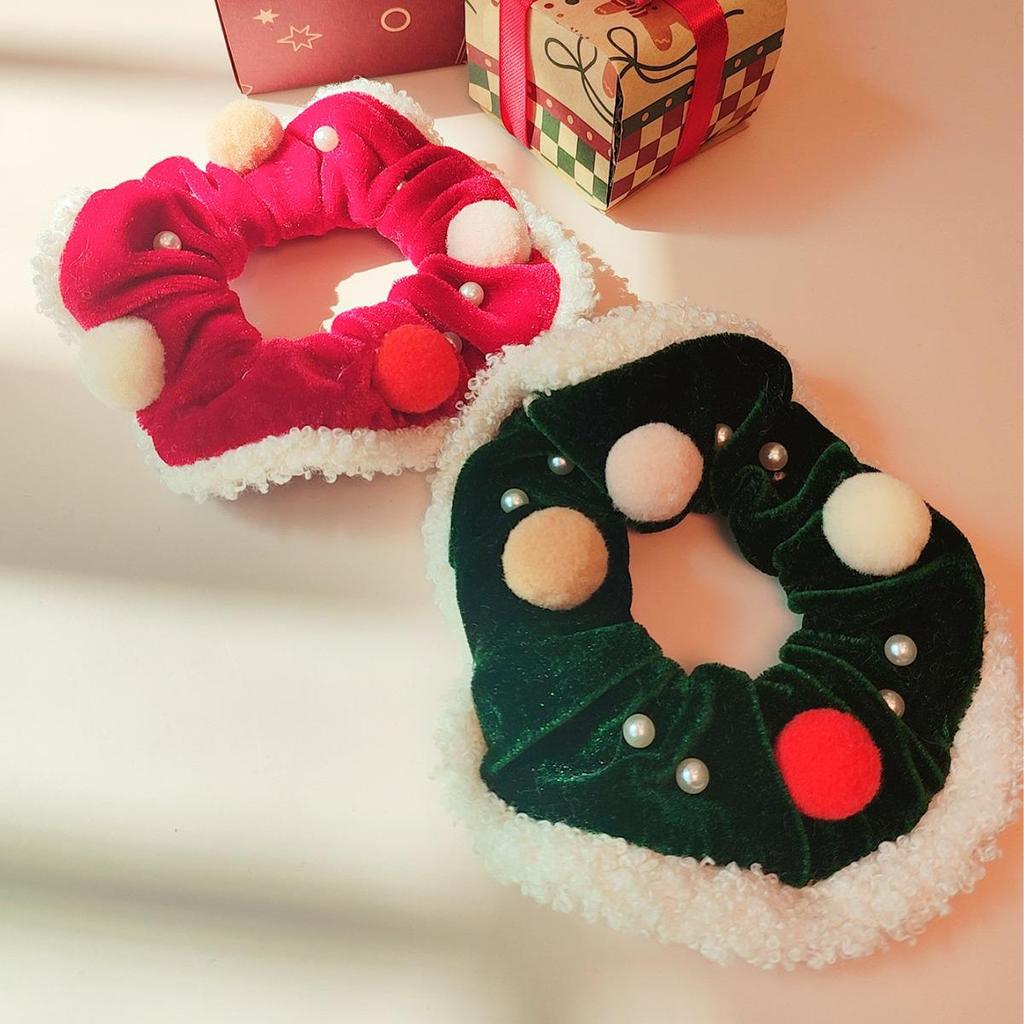 Red Pompon Velvet Hair Tie - Cute and Versatile for High Ponytails and Buns