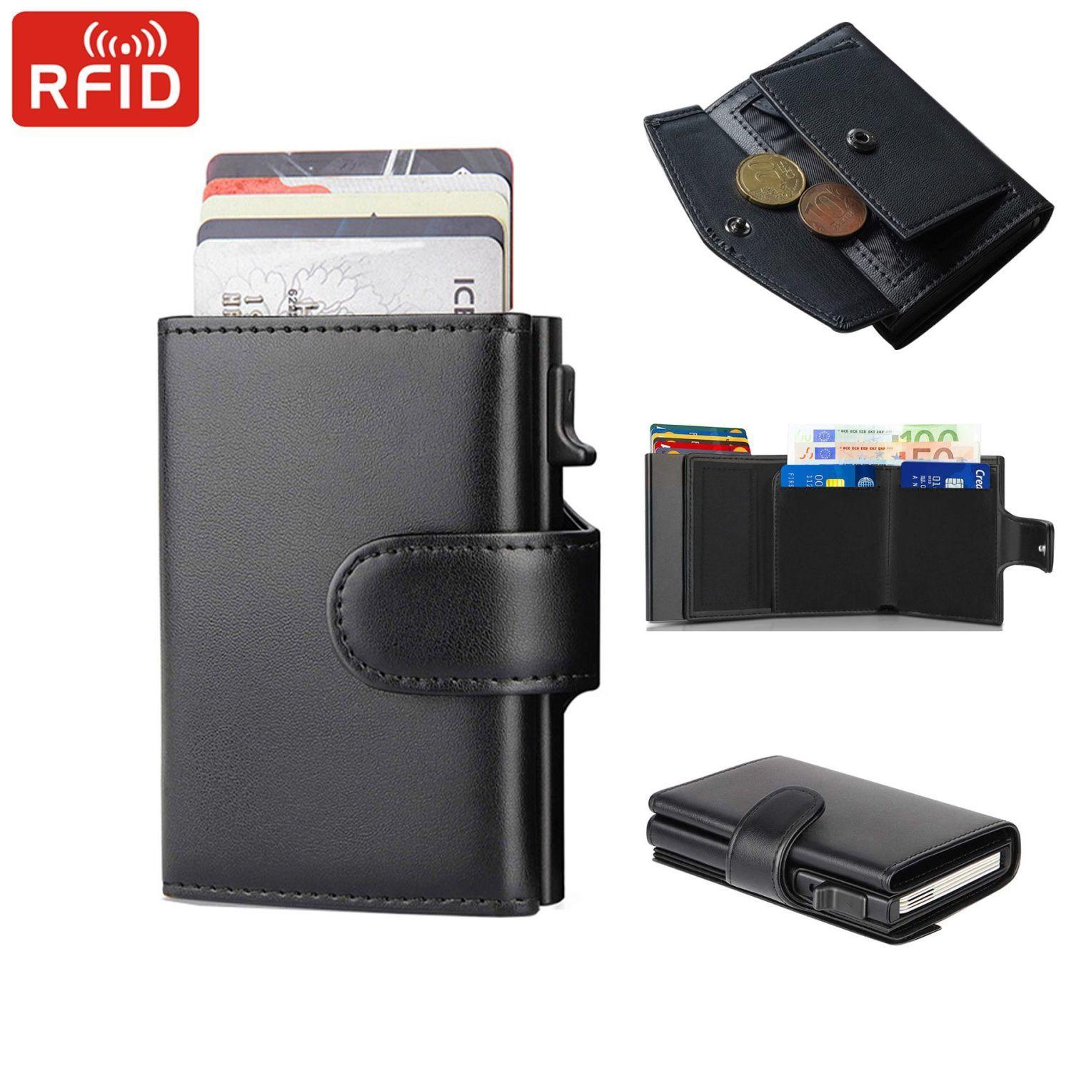 

Многофункциональная сумка для карт RFID Amazon Wallet Популярный короткий мужской кошелек Сумка для мелочи Металлическая коробка для карт Мужской кошелек чёрный