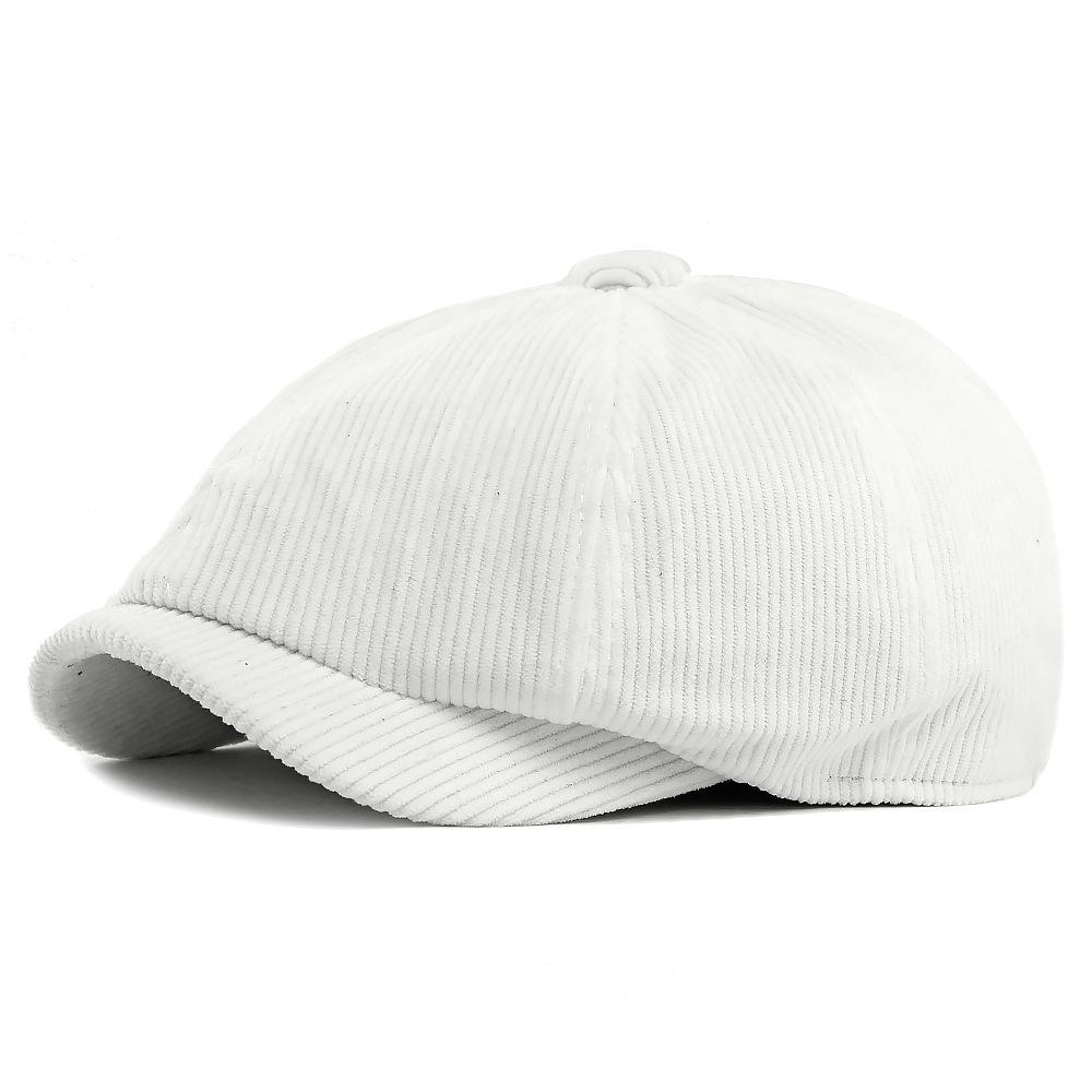 Осенне-зимняя кепка мужская женская восьмиугольная кепка толстая теплая вельветовая британская винтажная кепка газетчика белый