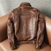Thick 1.5mm Waxed Full Grain Leather Jacket for Men Large Size with Lapel