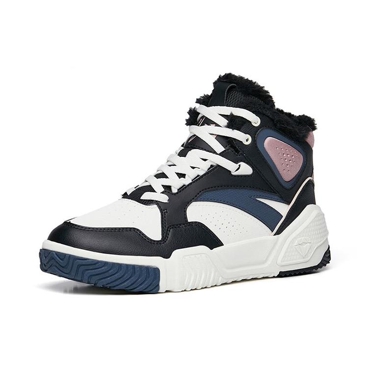 Anta Flame Abrasion Resistant High Top Skateboard Shoes Women's Black White Purple 122248990R-4