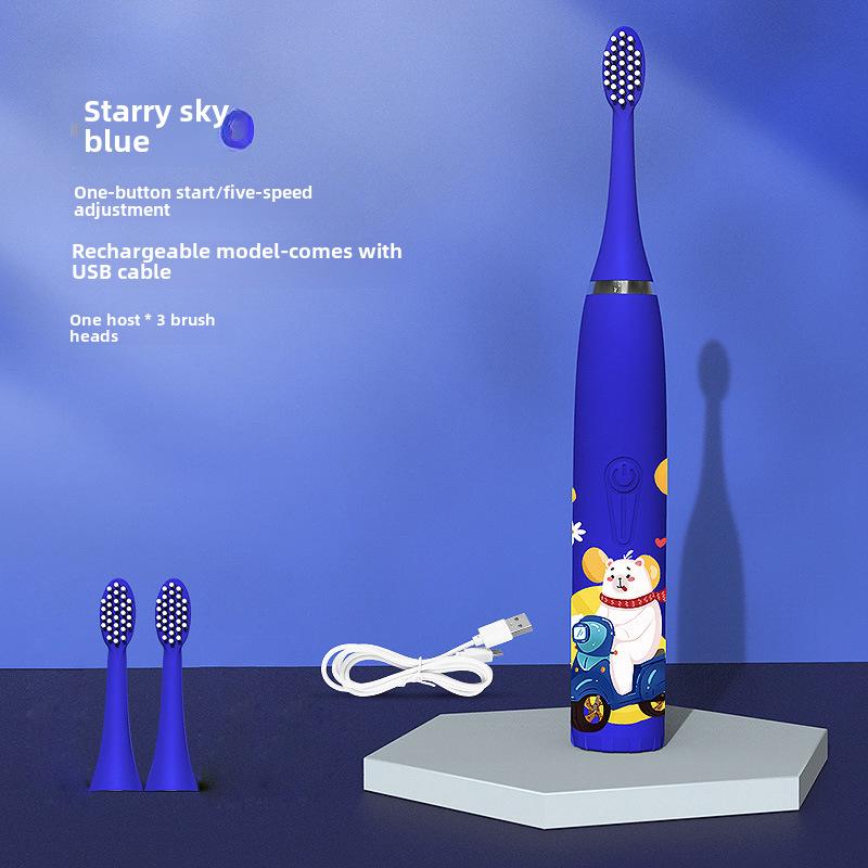 Waterproof Ultrasonic Kids' Electric Toothbrush - Cute Cartoon Design, Soft Bristles, IP7 Rated, Perfect Gift