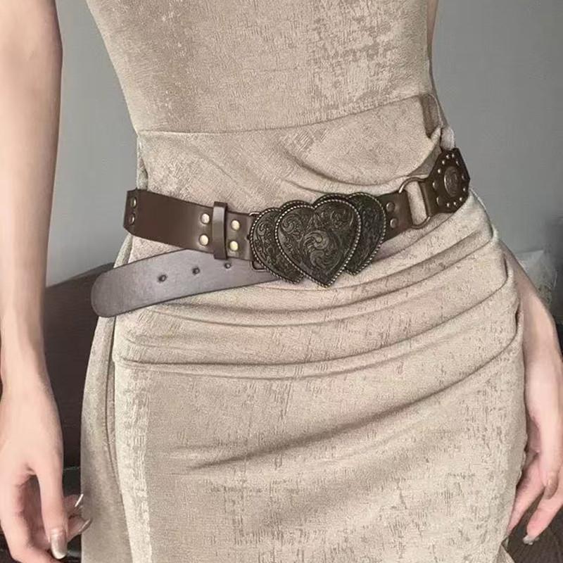 New Y2K Western Carved Belt Vintage Distressed No-Hole PU Leather