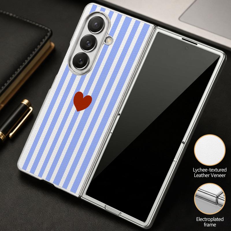 Stripe Heart Pattern Case For Samsung Z Fold 8 Ultra 7 6 5 Hybrid 3in1 Leather Skin Plating Folding Phone Cover For Galaxy Z Fold8 Fold7 Fold6