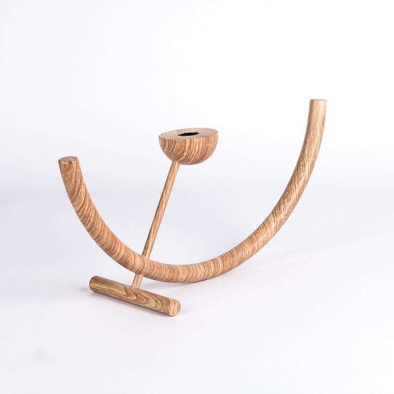 Creative Geometric Art Candle Holder Metal Semicircular Candle Holder Sales Office Model Room Dining Table Imitation Wood Grain Ornaments