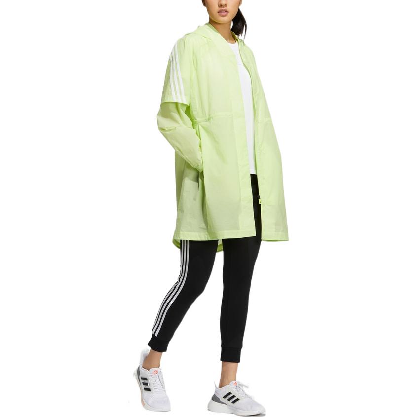 Adidas Printed Striped Logo Drawstring Waist Long Sports Jacket Women Jacket Yellow HI6852