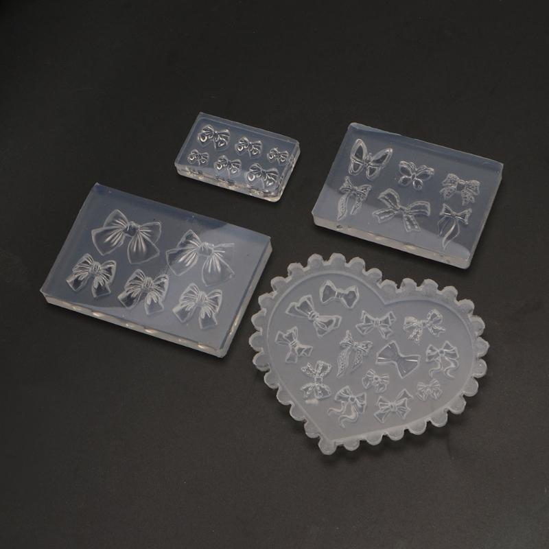 Sculpture Stamping Plate Nails Art Stencils Crystal Epoxy Resin Mold Silicone Nail Carving Mold 3D Mini Bowknot Mould
